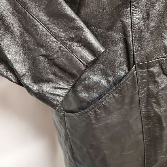 Vintage 90s y2k Wilsons Pelle Black Leather Goth Vampire Trench Over Coat Md - Picture 12 of 13